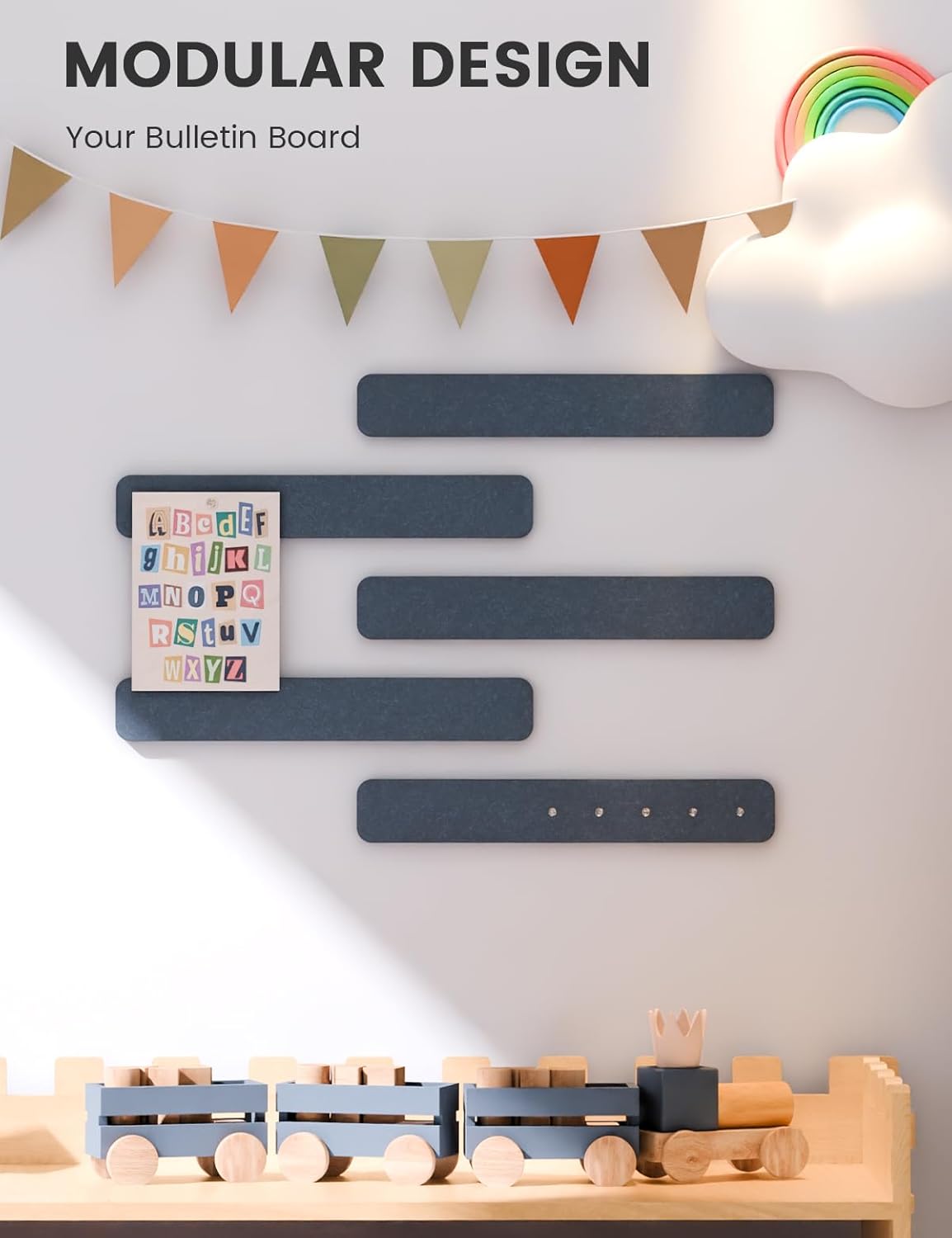 Fluxynara Cork Board Alternative Felt Strip Board 8-Pack 13"x2", Office Pin Board with 50 Push Pins, Adhesive Install for Bedroom Door & Home Office(Linen Dusk)