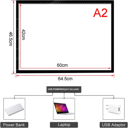 A0/A1/A2/A3/A4 Tracing Light Box, Portable Ultra-Thin Stepless Dimmable Brightness LED Light Pad, Wireless Rechargeable Led Light Board for Diamond Painting Sketching Drawing