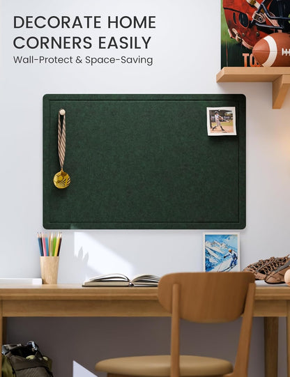 Fluxynara Bulletin Board, 23.6" x 17.5" Cork Board Alternative with 12 Safe Removable Adhesive Tabs, Foldable Felt Pin Board for Home Office, Classroom, Bedroom,Entryway for Walls—Sage