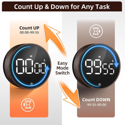 VOCOO Digital Kitchen Timer - Magnetic Countdown Countup Timer with Large LED Display Volume Adjustable, Easy for Cooking and for Seniors and Kids to Use (Space Grey)