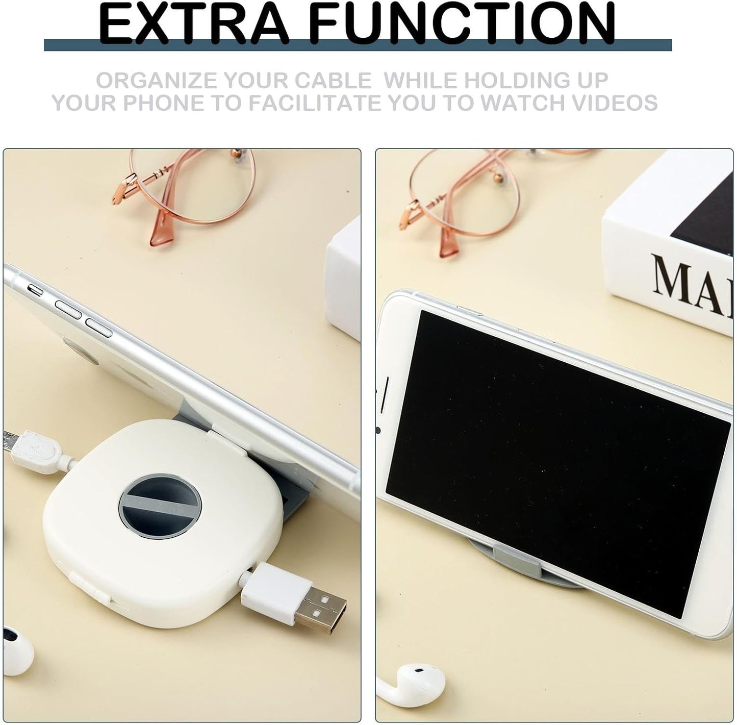 6 Pieces Retractable Cable Management Charging Organizer Phone Cord Holder Small Winder Case for Headset Cord Mouse Wire Charger Cable(White)