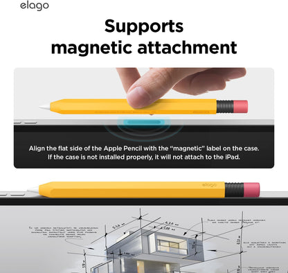 elago Classic Pencil Case Compatible with Apple Pencil (USB-C), Perfect Grip, Protective Skin, Silicone Sleeve, Supports Magnetic Attachment [Yellow]