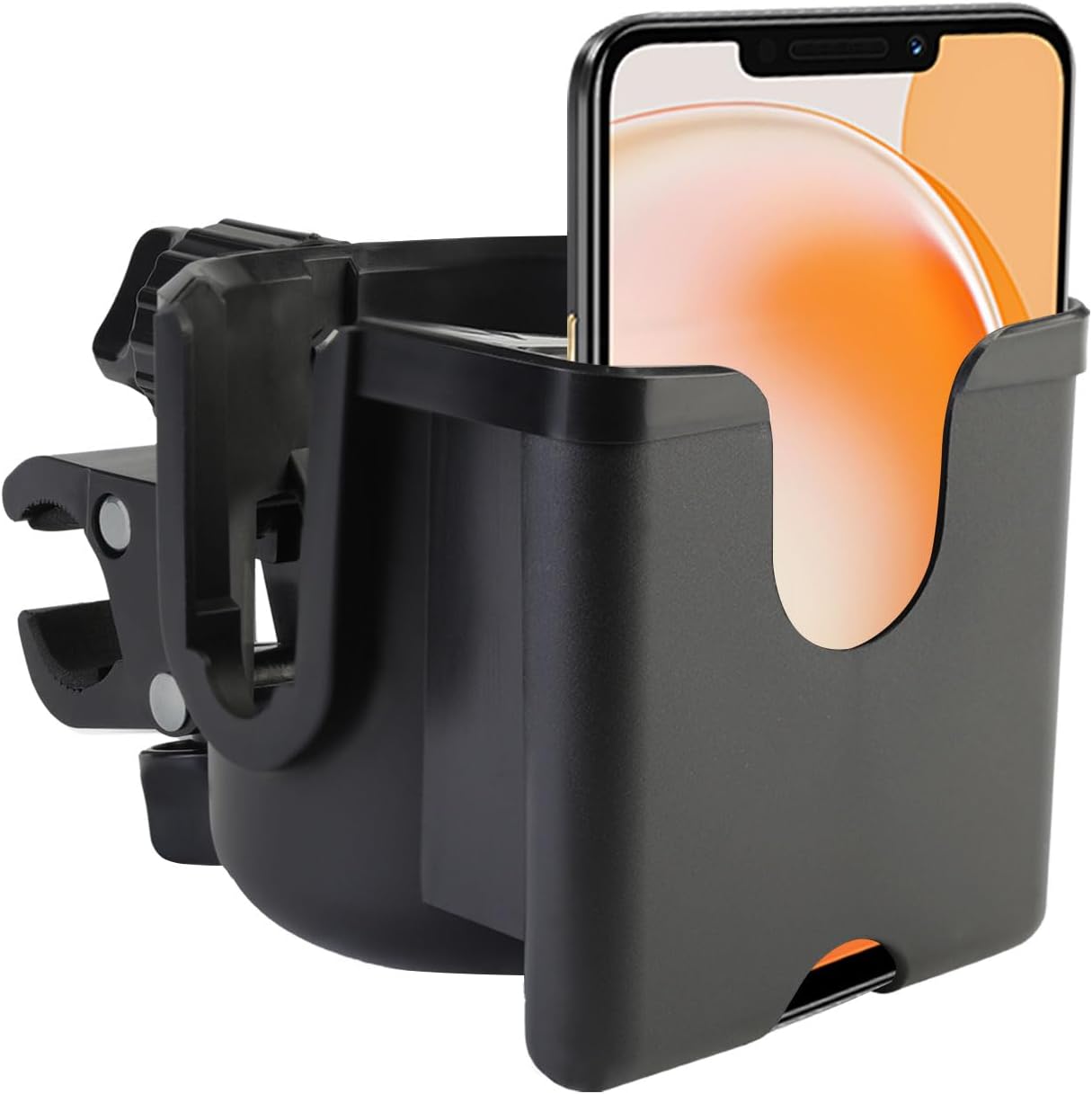 Universal Stroller Cup Holder with Phone Holder, 360°Rotatable Bottle Holder with Strong Clip, Accessories for Stroller, Bike, Wheelchair, Walker, Scooter (UM-SCH-B2409, Large)
