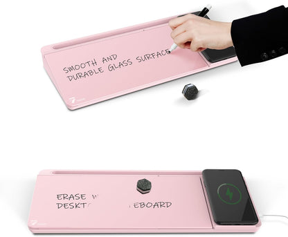 TOWON Small Compact Glass Desktop Whiteboard with Storage – 12 x 7 in Dry Erase Board for Desk, Home Office, School | Includes 5 Markers, Eraser & Holder | Space-Saving Organizer, Aesthetic Rose Gold