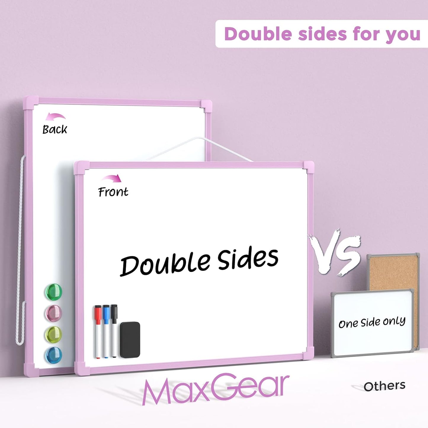 MaxGear Double-Sided Dry Erase Board for Wall, 16"x12" Hanging Whiteboard, Small Dry Erase White Board with 3 Markers and 4 Magnets, Portable Whiteboard for Planning, Drawing, Memo, to Do List