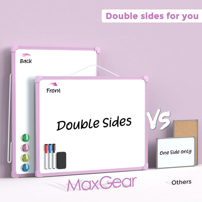 MaxGear Double-Sided Dry Erase Board for Wall, 16"x12" Hanging Whiteboard, Small Dry Erase White Board with 3 Markers and 4 Magnets, Portable Whiteboard for Planning, Drawing, Memo, to Do List
