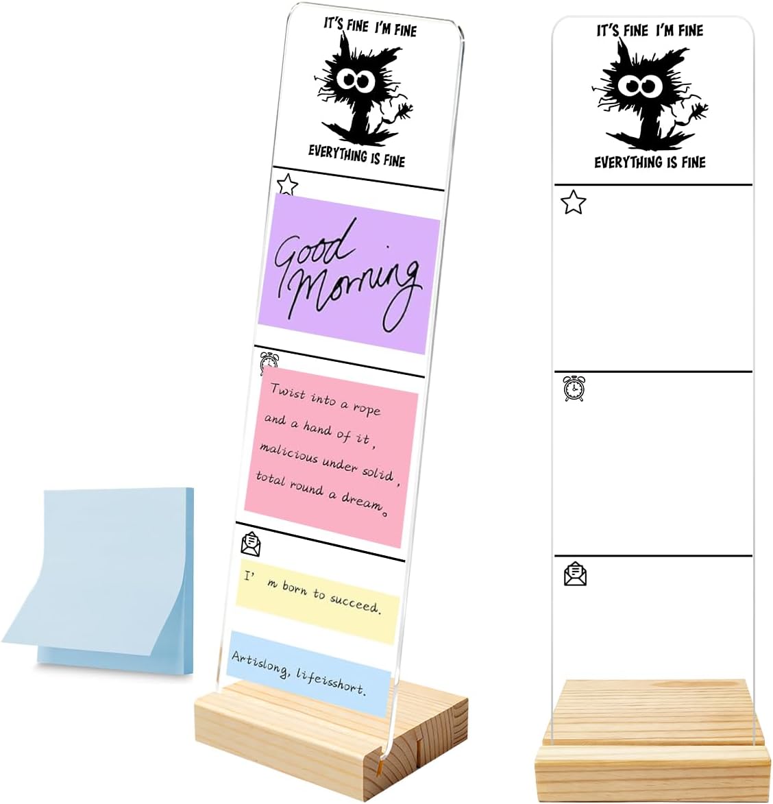 Monitor Memo Board with Removable Wooden Base Acrylic Portable Sticky Note Holder, It's Fine I'm Fine Everything is Fine Logo Office Desk Desk Set Sticky Notes 100 Sheets