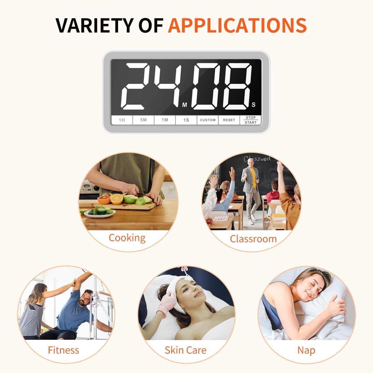 VOCOO Digital Kitchen Timer with 7.8” Extra Large Display, Magnetic LED, with 3 Brightness, 4 Alarms and 3 Volume Levels, Battery Powered Countdown Count Up Timer for Cooking, Classroom, Home Gym