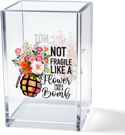 Never Let Anyone Dull Your Sparkle Acrylic Makeup Brush Organizer Holder, Girl Power Desk Acrylic Brushes Storage, Inspirational Quote Gifts for Women Friend Sister Make Up Artist Makeup Lover