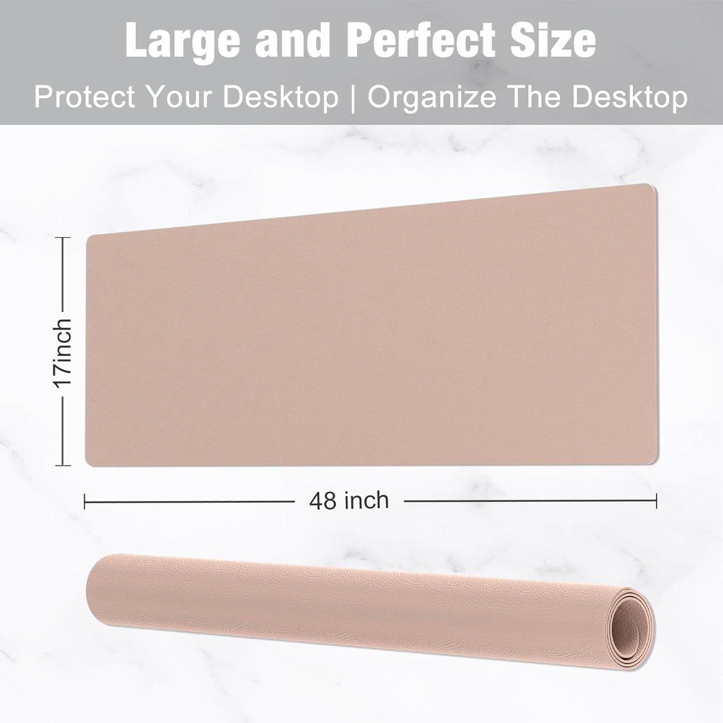 Hsurbtra Desk Pad, 23.6" x 13.8" PU Leather Desk Mat, M Extended Mouse Pad, Waterproof Desktop Blotter Protector, Non-Slip Ultra Thin Small Laptop Keyboard Writing Mat for Office Home, Pink