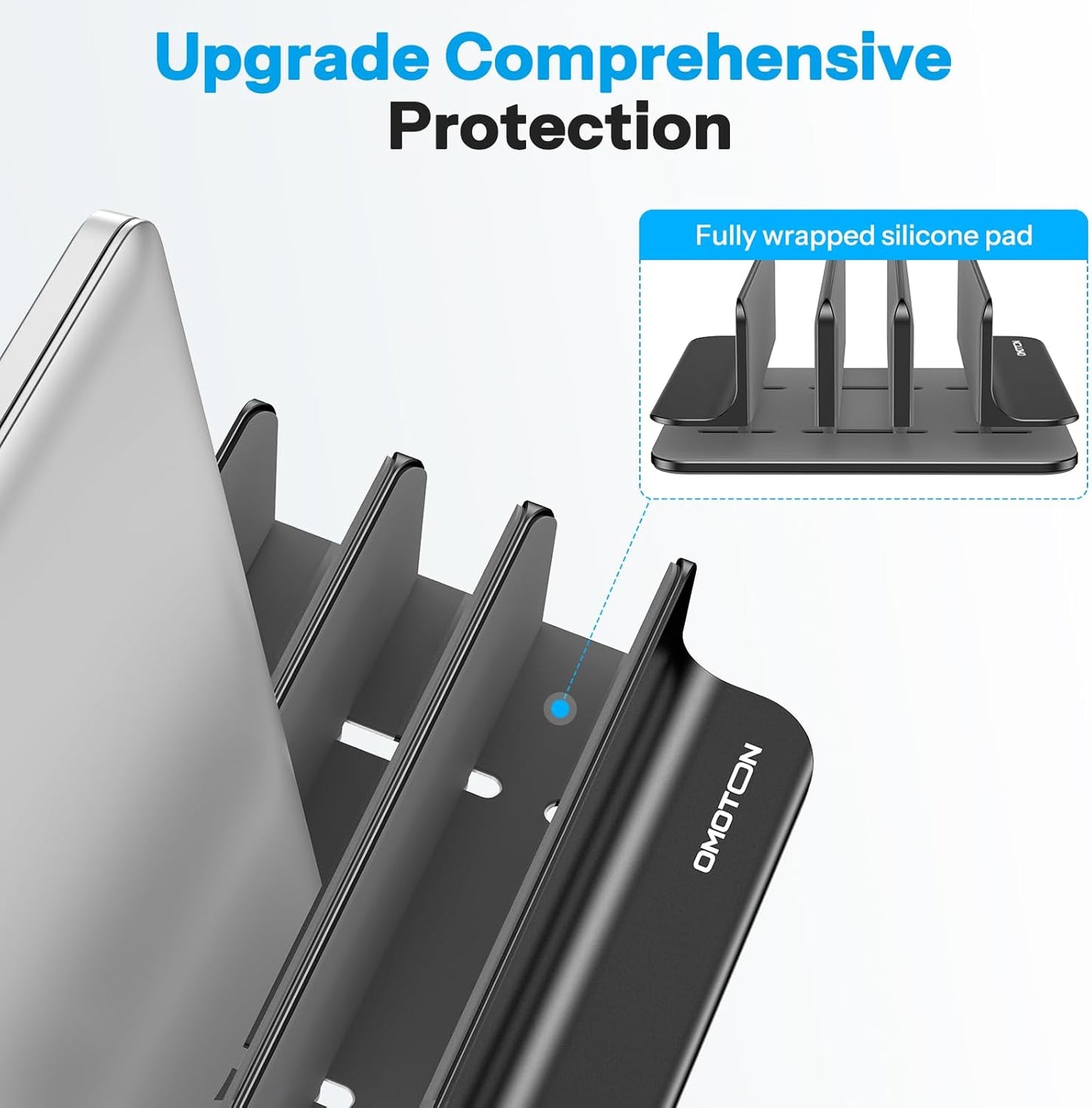 OMOTON Vertical Laptop Stand [Updated Double Version], Desktop Aluminum Mac Book Stand with Adjustable Dock Size, Fits All Mac Book, Surface, Chrome Book and Gaming Laptops (Up to 17.3 inch) (Black)