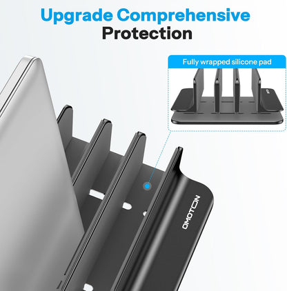 OMOTON Vertical Laptop Stand [Updated Double Version], Desktop Aluminum Mac Book Stand with Adjustable Dock Size, Fits All Mac Book, Surface, Chrome Book and Gaming Laptops (Up to 17.3 inch) (Black)