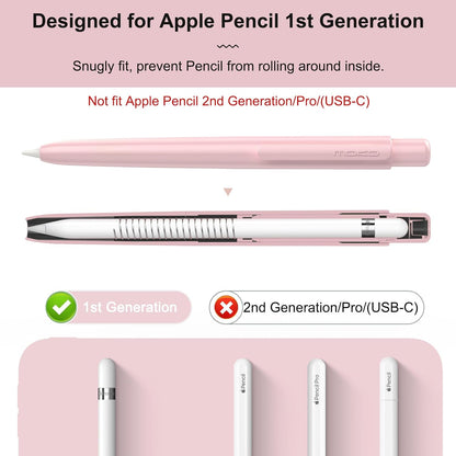 MoKo Holder Case for Apple Pencil 1st Generation, Retractable Apple Pencil 1st Case Protective iPad Pencil Sleeve Skin Cover with Sturdy Clip, Pink