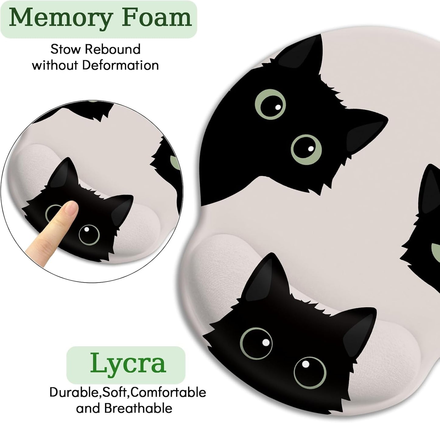 LIMKRIAN Cat Ergonomic Mouse Pad with Wrist Rest, Gaming Mouse Pad with Wrist Support, Funny Mouse Pads for Desk, Computer Mousepad with Non-Slip Pain Relief PU Base, Cute Office Desk Accessories