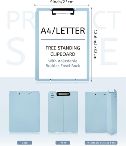 Free Standing Clipboard and Desktop Stand with Adjustable Buckles Easel Back - Foldable Stand and Document Holder for School, Office and Business Use (9.37 x 12.6 inches) (Black)