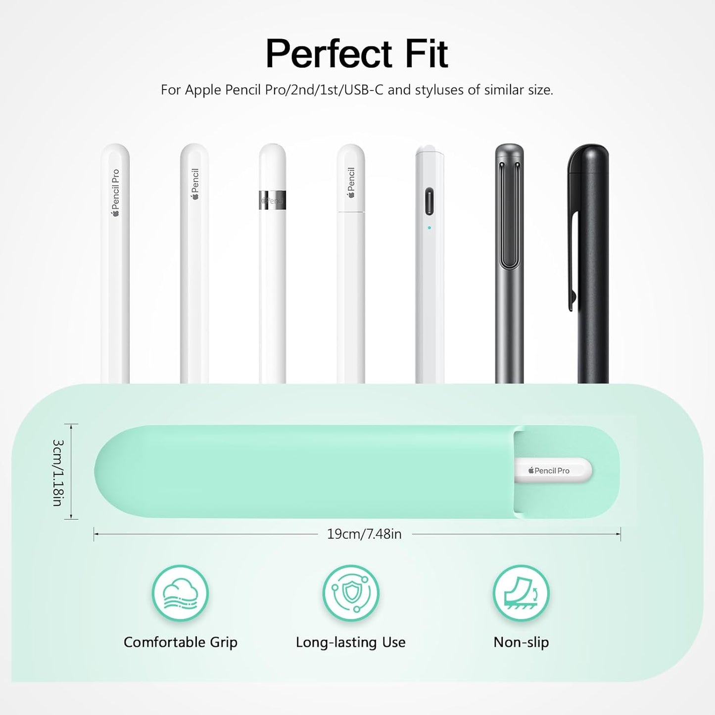 MoKo Pencil Case Holder, Adhesive Silicone Pencil Protected Sleeve Compatible with Apple Pencil Pro/ (USB-C)/ 1st/ 2nd Generation, Similarly Sized Styluses Accessories, Black