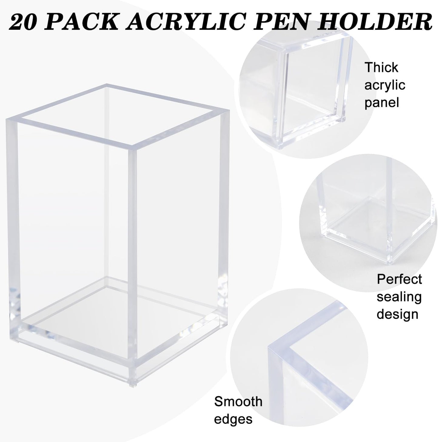10 Pack Clear Acrylic Pen Holder for Desk, Pencil Cup Makeup Brush Organizer, Square Acrylic Pencil Holders for Office School Home Supplies, Desktop Stationery Organizer for Pens Markers Brushes