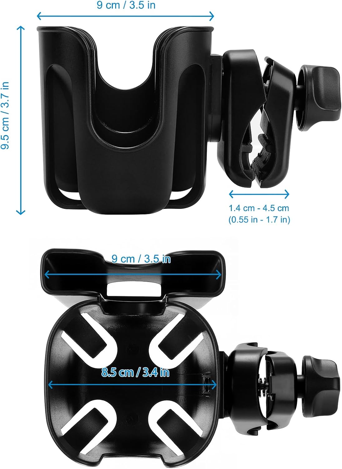 Accmor Stroller Cup Holder, Universal Cup Holder for Stroller Walker Bike, 360° Rotatable Large Caliber Designed Bottle Holder for Stroller, Bike, Wheelchair, Scooter