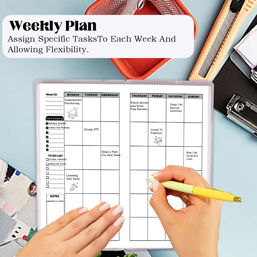qianshan Travelers Notebook Inserts with PVC Sleeve,Undated Weekly Planner,Weekly To Do List Notepad,TN Journal,30 Sheets,8.5" x 4.7",Pocket Travelers Notebook for Journals,Diaries,Planners,Pink Cat