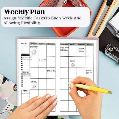 qianshan Travelers Notebook Inserts with PVC Sleeve,Undated Weekly Planner,Weekly To Do List Notepad,TN Journal,30 Sheets,8.5" x 4.7",Pocket Travelers Notebook for Journals,Diaries,Planners,Pink Cat