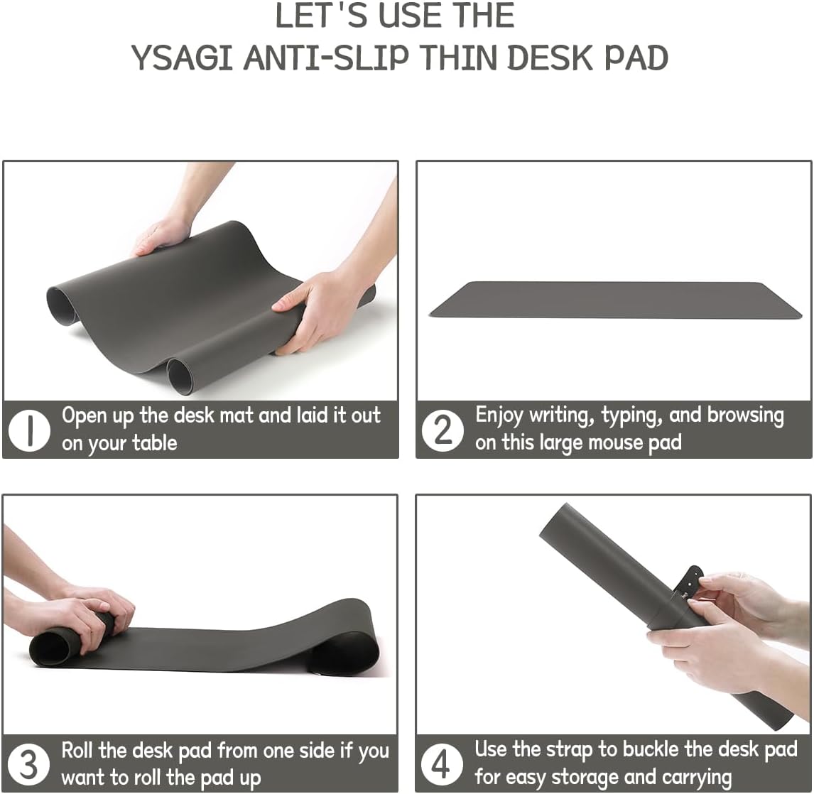 YSAGi Non-Slip Leather Desk Pad, Waterproof Laptop Computer Desk Keyboard Mat, Table Protector Blotter Mat, Large Mouse Pad for Office/Work/Home/Decor(Black, 31.5" x 15.7")