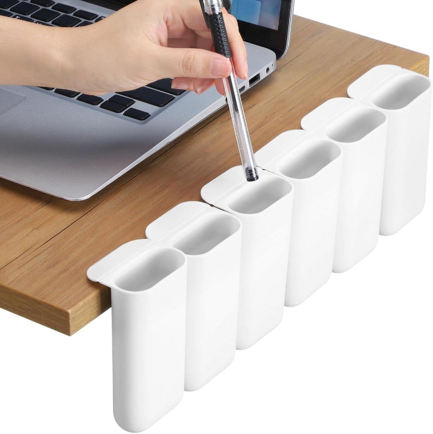 Resurhang 6 Pcs Monitor Pen Pencil Holders Screen Pen Holder Computer Monitor Pencil Holder Desktop Accessories Self Adhesive Table Side Desk Organizer for Office Classroom Gadget Storage(Gray, White)