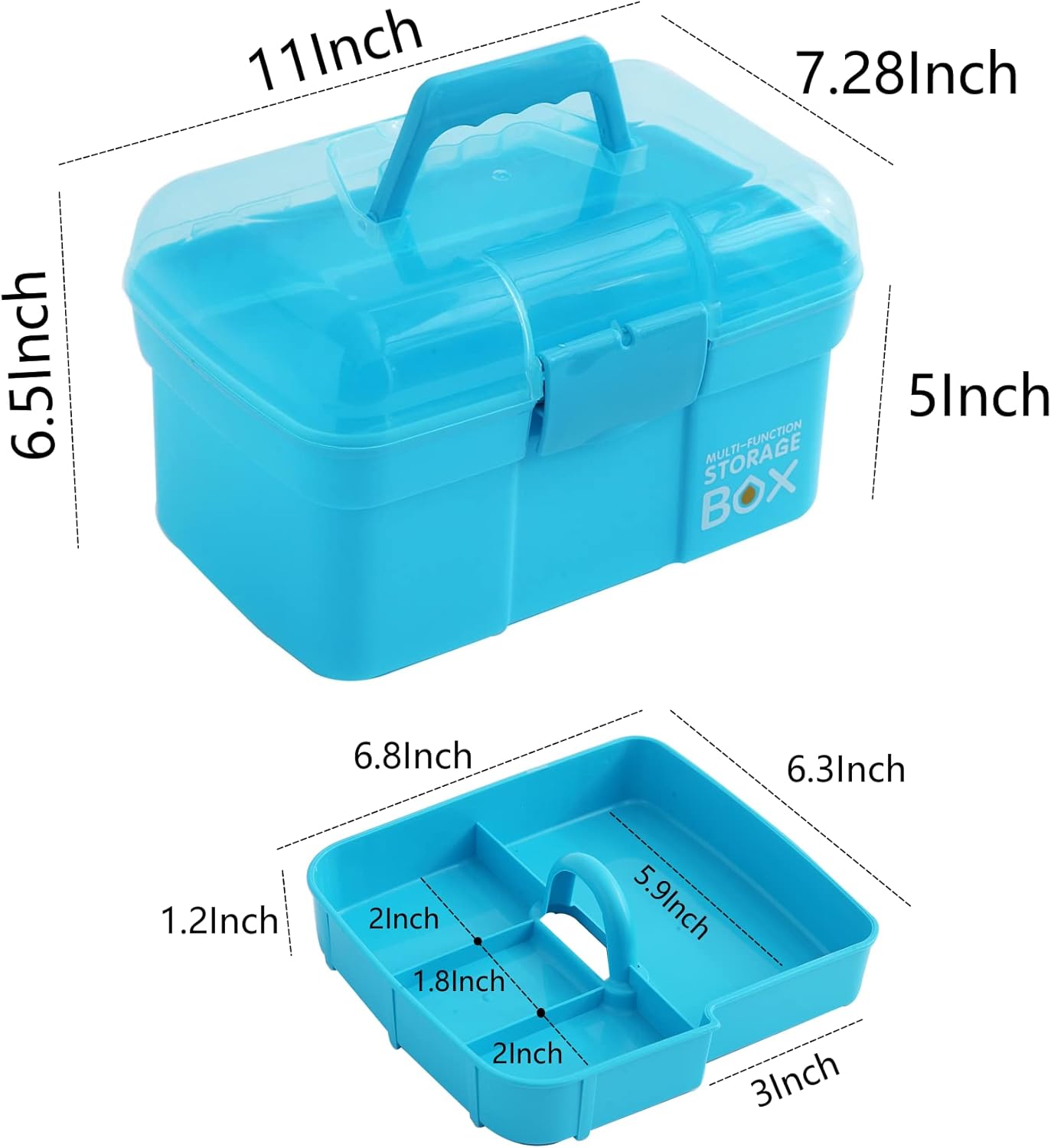 Kinsorcai 11'' Plastic Storage Box with Removable Tray, Multipurpose Organizer and Storage Case for Art Craft and Cosmetic (Green)