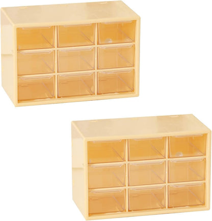 Feadily 2PCS Small Drawer Organizer for Desk, Desktop Drawer Organizer with 9 Clear Drawers, Plastic Desktop Storage Drawers 7.1 Inch x 3 .9 Inch x 4.7 Inch, White