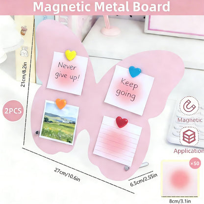 2 Pcs Magnetic Board, Black Magnet Message Board, 11"x7.8"Metal Magnetic Bulletin Board with 50pcs Memo Sheets and 8pcs Magnets, Magnet Display for Home, School, Kitchen, Office(Square,White)