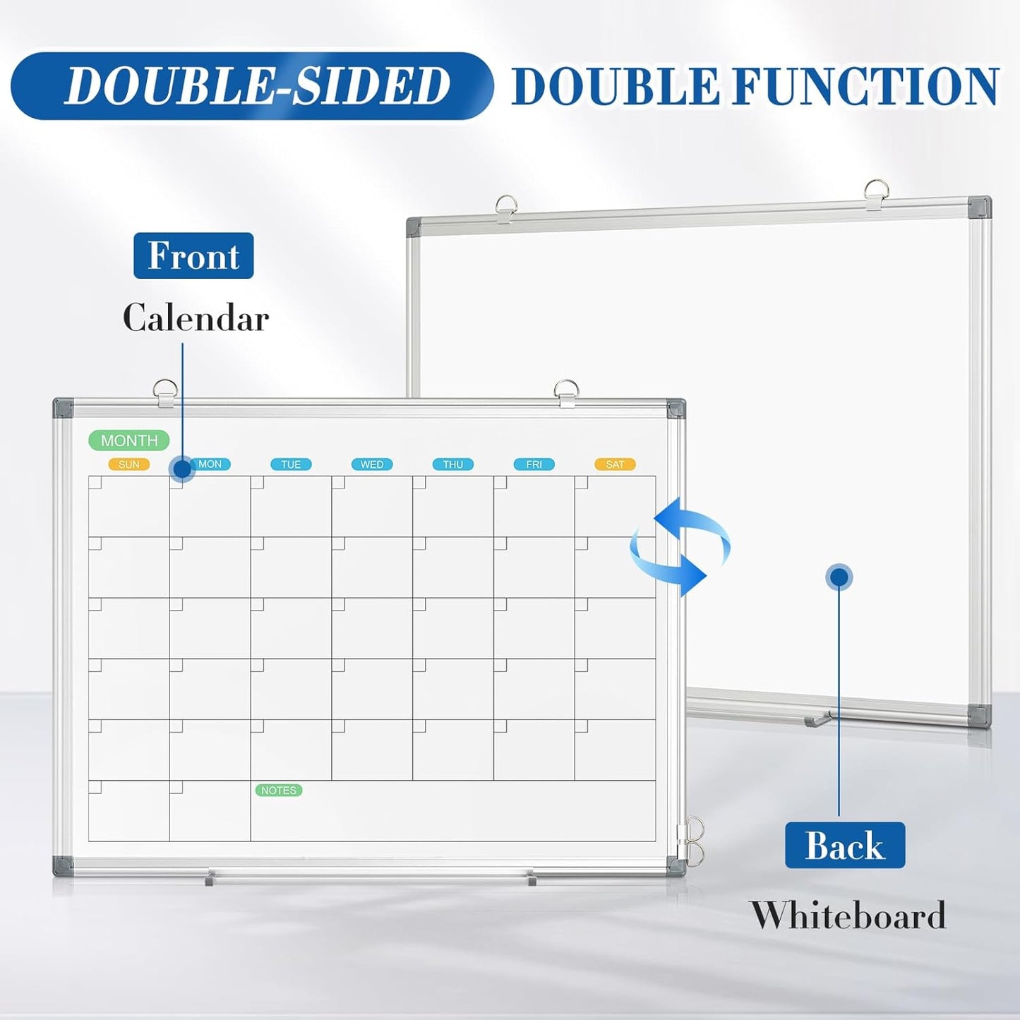 WALGLASS Weekly Dry Erase Calendar Whiteboard for Wall, 24" x 18" Double-Sided Weekly Planner White Board with Notes, Daily Tracker, Aluminum Framed Hanging & Wall Mount for Home, Office, School