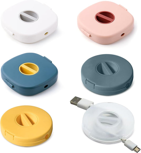 6PCS Charging Cable Organizer, 2 Shapes Portable Cable Winder, Retractable Travel Cord Organizer Keeper Box for Wrapping Earbuds USB Phone Mouse Cords Earphone Wire Charger