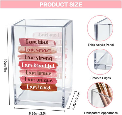 Never Let Anyone Dull Your Sparkle Acrylic Makeup Brush Organizer Holder, Girl Power Desk Acrylic Brushes Storage, Inspirational Quote Gifts for Women Friend Sister Make Up Artist Makeup Lover
