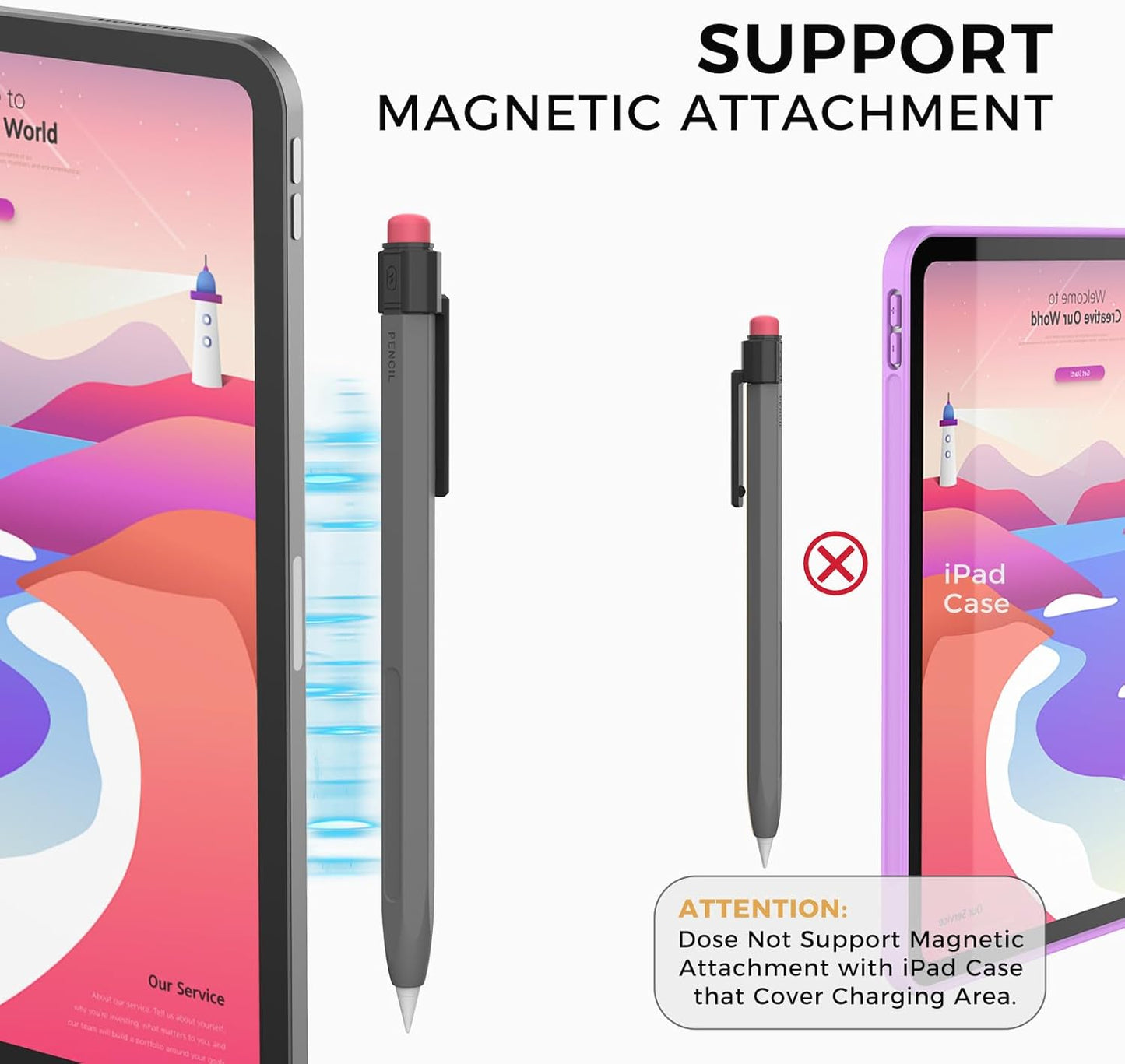 TRONWIN iPencil Case Sleeve Silicone Protective Cover Perfect Grip Skin Classic Design with Sturdy Clip Compatible with Apple Pencil 2nd Generation (Classic)