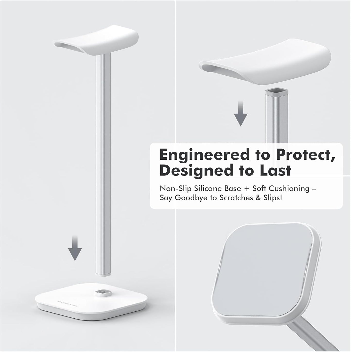 Headphone Stand, Desktop Headset Holder Heavy Base Desk Earphone Stand Aluminum Gaming Headset Hanger Rack Compatible with AirPods Max, AirPods Pro, Sony, Beats, Bose, Razer (White)