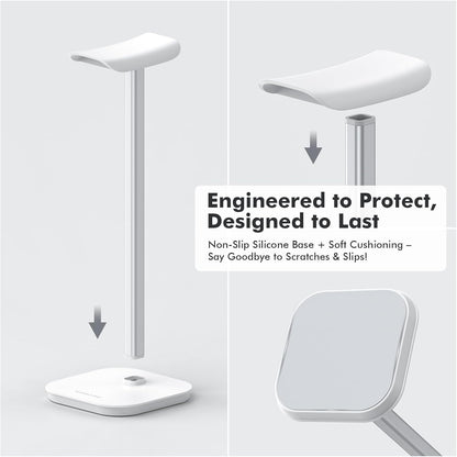 Headphone Stand, Desktop Headset Holder Heavy Base Desk Earphone Stand Aluminum Gaming Headset Hanger Rack Compatible with AirPods Max, AirPods Pro, Sony, Beats, Bose, Razer (White)