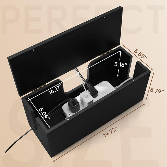 Large Cable Management Box - Burnt Wood Cable Organizer Box and Floor Cord Covers for Electrical Cord Management - Hide Desk Cord and Floor Cables - Wire Storage and Organization for Cords