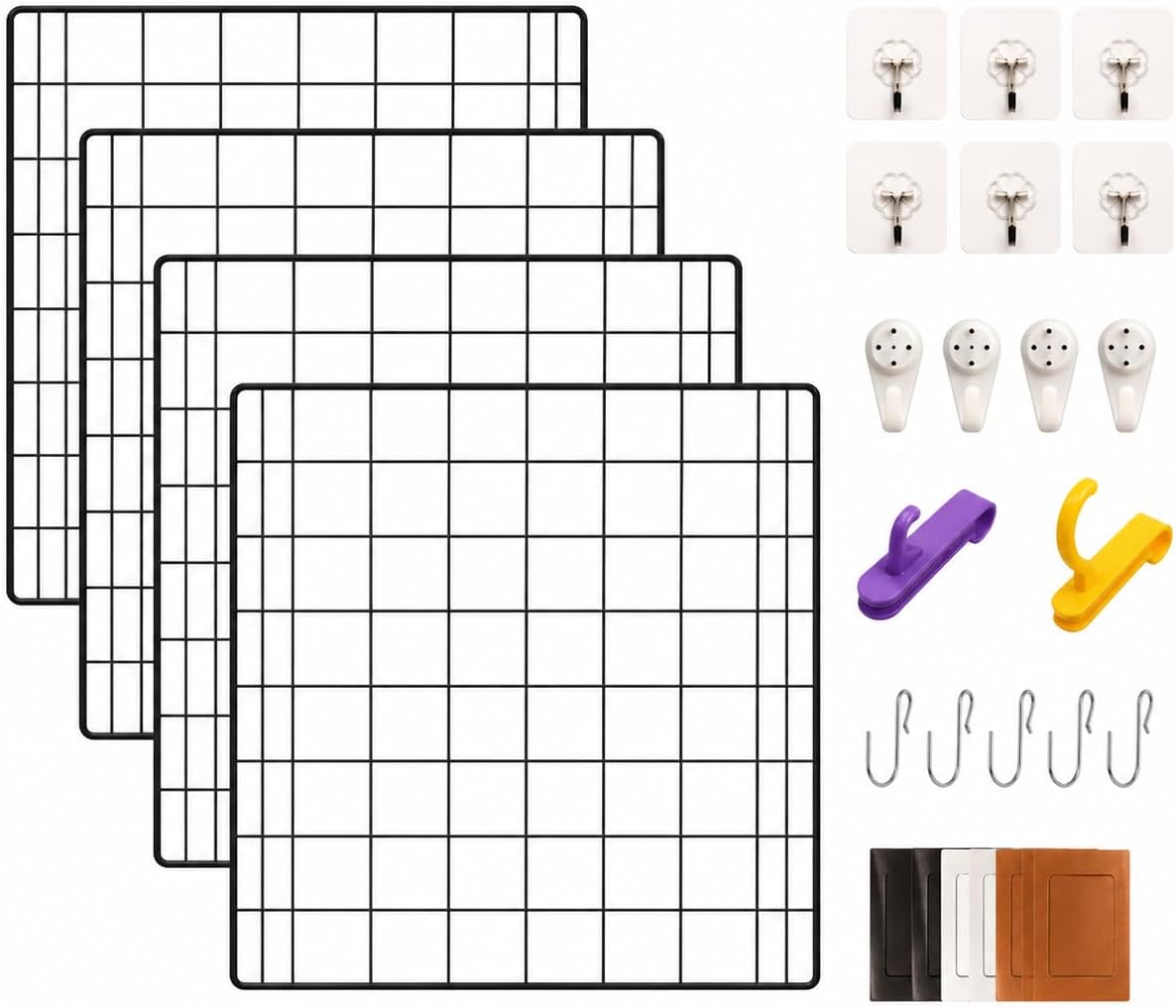 NACETURE 4 Pack Heavy-Duty Grid Wall Panels 12x12 – Double Wire Reinforced Wire Mesh Organizer, 30 lbs Capacity, Wall Display with Hooks & Accessories – Easy to Install for Home, Office & Décor
