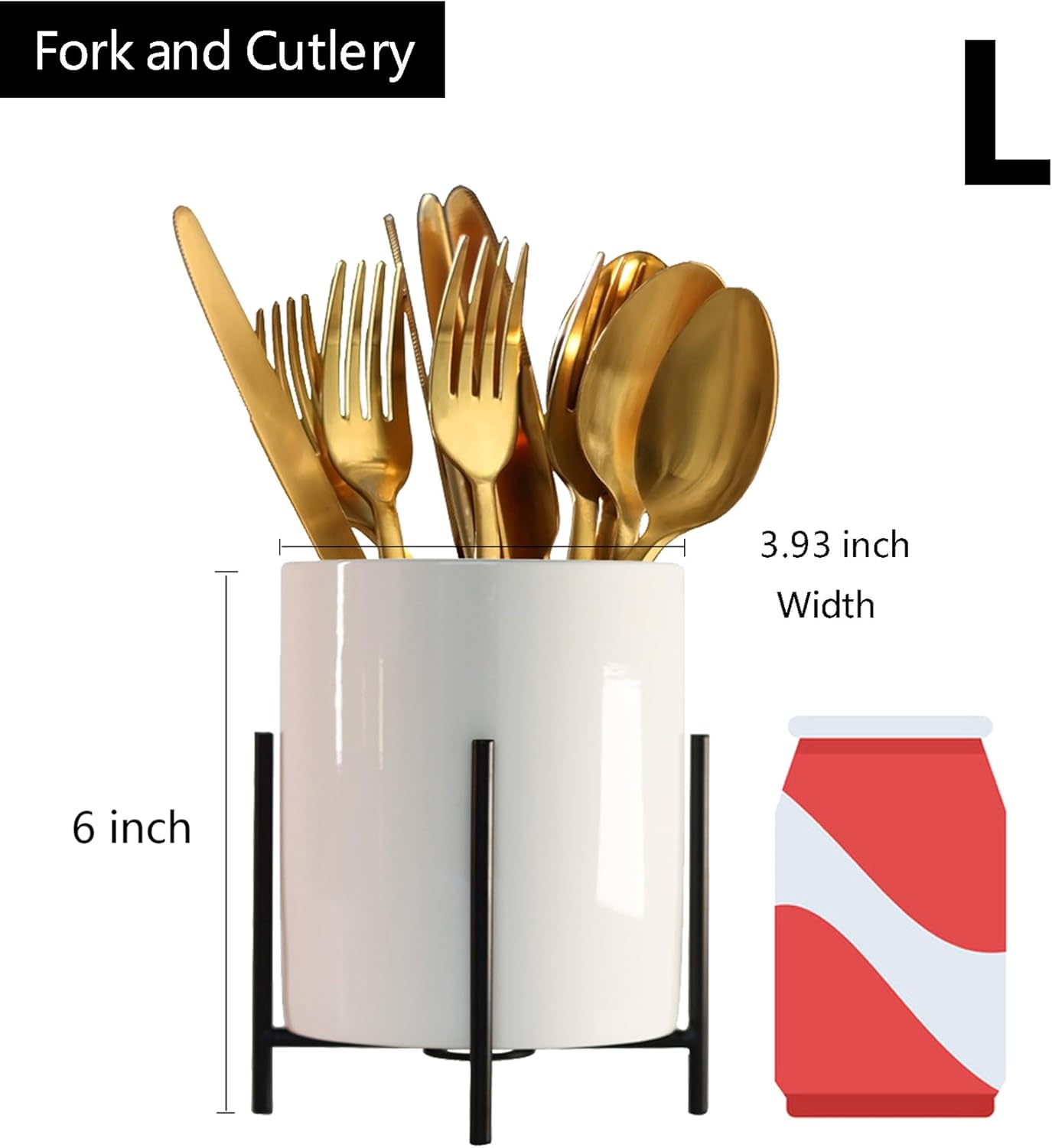Gold Pencil Cup Sturdy Metal Frame With White Ceramic Pen Holder For Desks and kitchen Appliance Holders