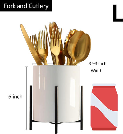 Gold Pencil Cup Sturdy Metal Frame With White Ceramic Pen Holder For Desks and kitchen Appliance Holders