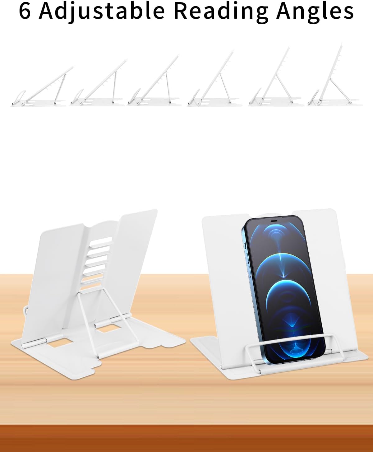 MSDADA Small Desk Book Stand Metal Reading Rest Book Holder Adjustable Cookbook Documents Holder Portable Sturdy Bookstands for Recipes Textbooks Tablet Music Books(Black)