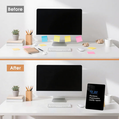 Desktop Glass Dry Erase Board, Small Glass Whiteboard with Adjustable Wood Stand - Reusable Desk Notepad 11" x 8.2" for Home Office