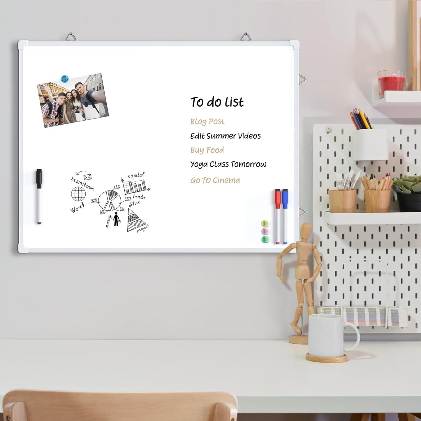 MaxGear Double-Sided Dry Erase Board for Wall, 16"x12" Hanging Whiteboard, Small Dry Erase White Board with 3 Markers and 4 Magnets, Portable Whiteboard for Planning, Drawing, Memo, to Do List