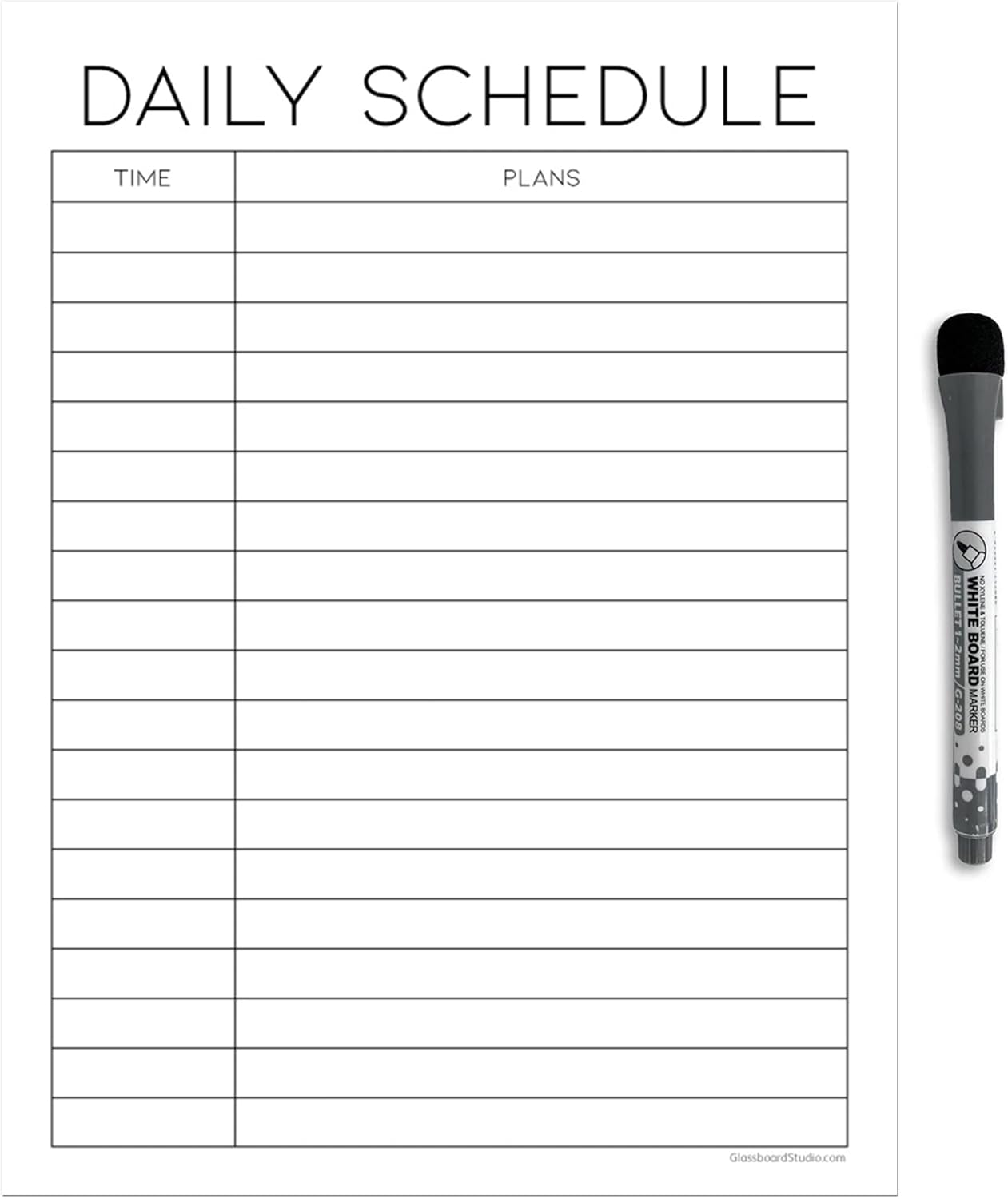 Dry Erase Daily Schedule Planner Sticker Decal by Glassboard Studio | Removable & Reusable | Magnetic Fine-Tip Marker Included (9 x 12 inches, White)