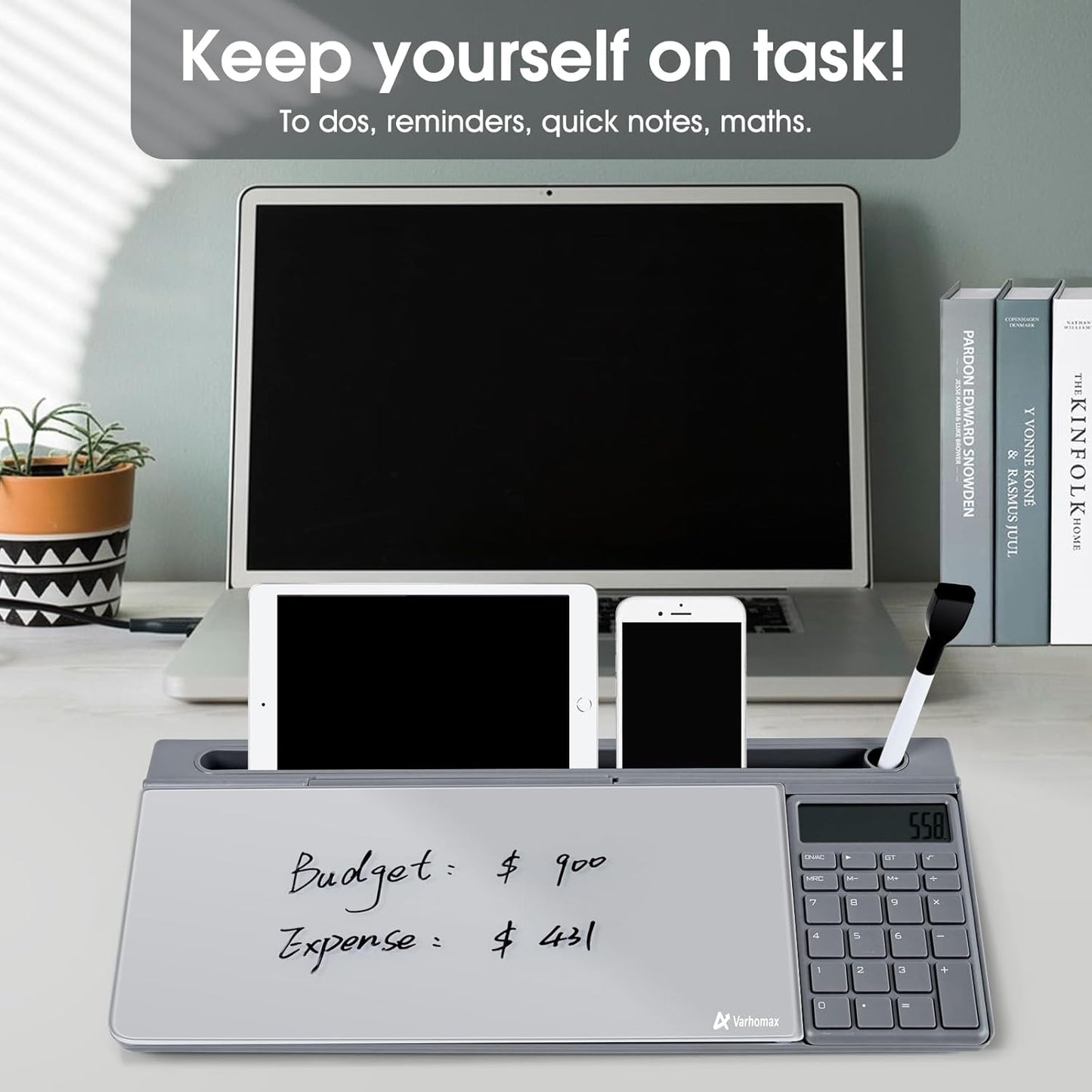 Varhomax Glass Weekly Planner Desk White Board, Desktop Calendar Whiteboard with Storage, to Do List Memo Caddy for Home Office and School Supplies, Black