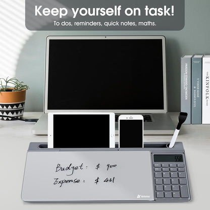 Varhomax Glass Weekly Planner Desk White Board, Desktop Calendar Whiteboard with Storage, to Do List Memo Caddy for Home Office and School Supplies, Black