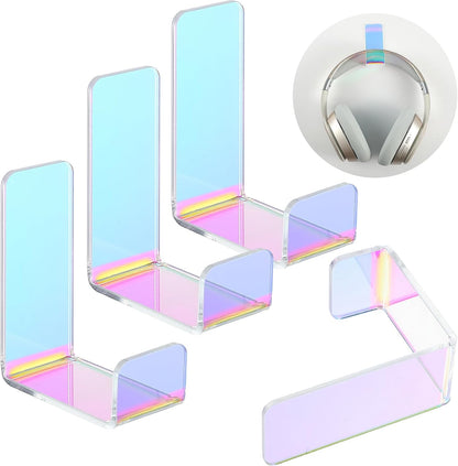 Weewooday 4 Pieces Headphone Hanger Holder Desk Adhesive Headphone Hook Wall Mount Headset Stand Acrylic Holder with Glues for General Purpose Game Earphone(White)