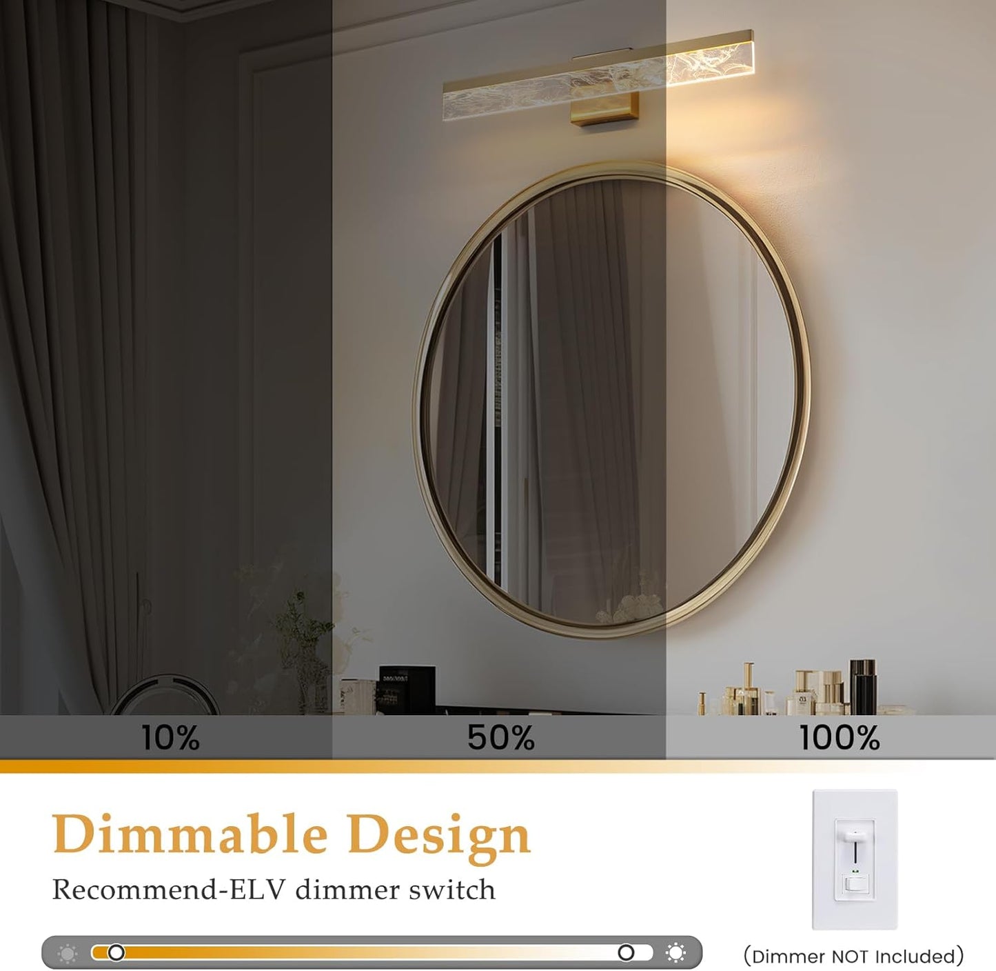 AIJIASI 39-Inch Brushed Gold Vanity Light Fixture, 28W Dimmable LED Modern Light Bar for Bathroom Mirror, Restroom, Bedroom (3000K)