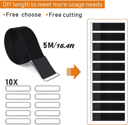 YMCRLUX 1"x32ft Hook and Loop Straps with 50 Metal Buckles, Adjustable Fastening Cable Straps, Cut-to-Length Cinch Strap, Reusable Nylon Securing Cord Ties for Organizer or Storage, 1 inch Wide, Black