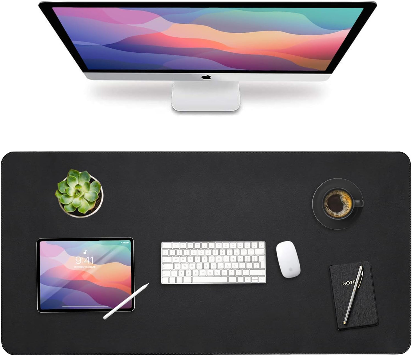 Vine Creations Leather Desk Mat 24" x 17", Desk Protector, PU Leather Desk Pad, Non Slip Small Desk Pad Mat, Desk Blotter, Desk Pads on Top of Desks, Home or Office Small Desk Mat (Black)