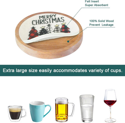 Wood Coasters for Drinks, Minacun Absorbent Coaster Sets of 5, Drinks Coasters for Coffee Tabletop Protection, Non-Slip, Non-Stick, Suitable for Kinds of Cups Wooden Table Drink, 4.3 Inches Black